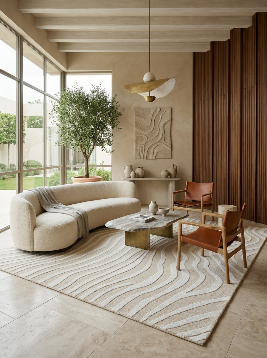 Onda Hand-Tufted Rug | Ivory & Beige Abstract Wave Design