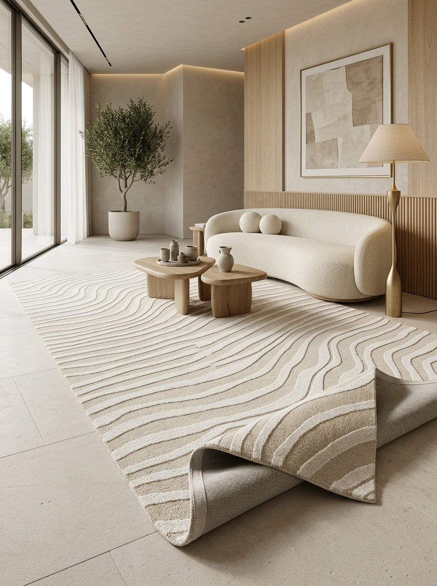 Onda Hand-Tufted Rug | Ivory & Beige Abstract Wave Design