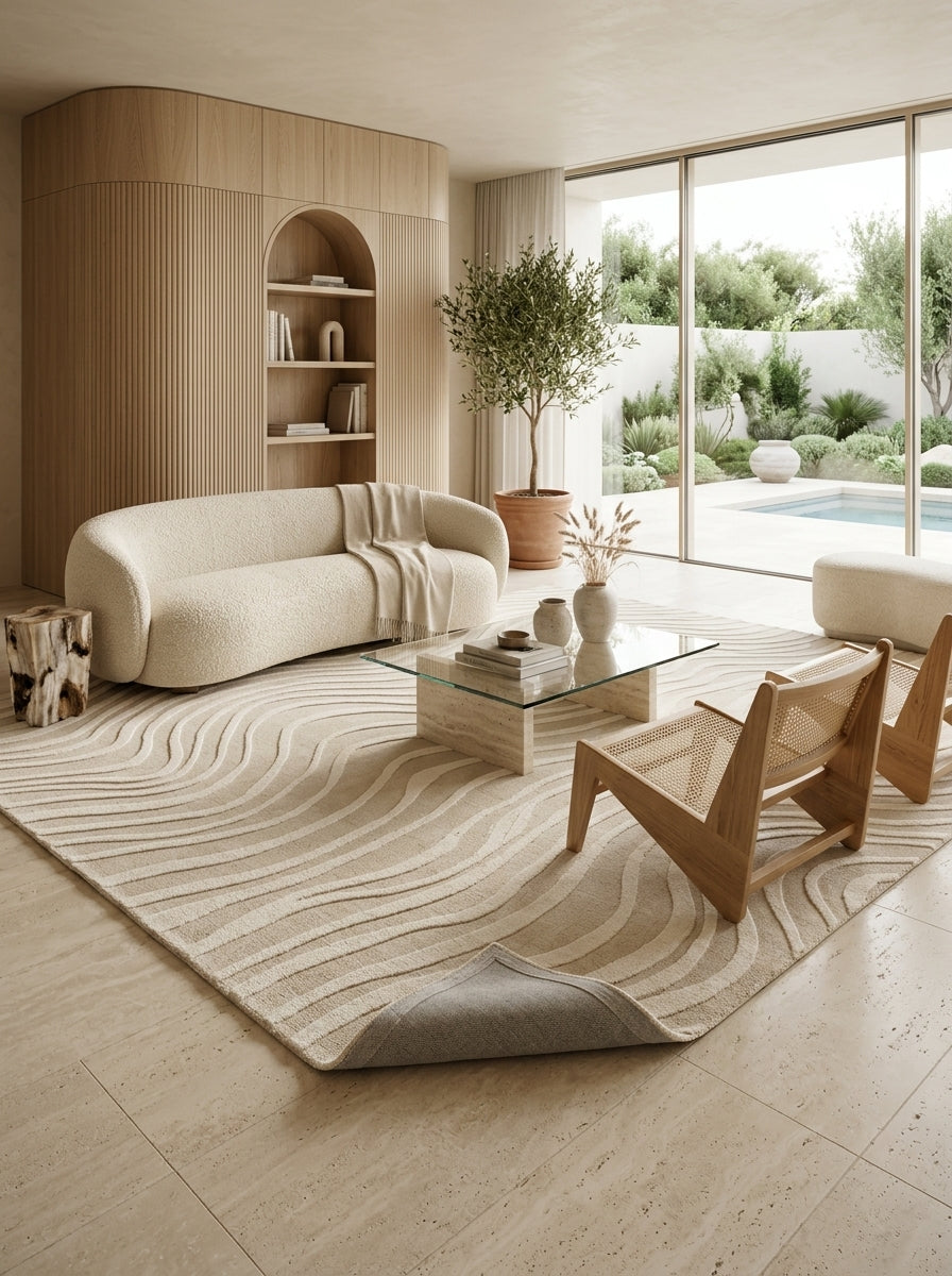 Onda Hand-Tufted Rug | Ivory & Beige Abstract Wave Design
