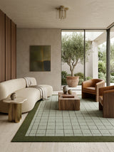 Verdure Grid Hand-Tufted Rug | Ivory & Olive Green Bordered Check Design