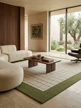 Verdure Grid Hand-Tufted Rug | Ivory & Olive Green Bordered Check Design