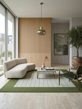 Loden Frame Hand-Tufted Rug | Ivory & Moss Green Grid Border Design