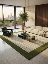 Loden Frame Hand-Tufted Rug | Ivory & Moss Green Grid Border Design