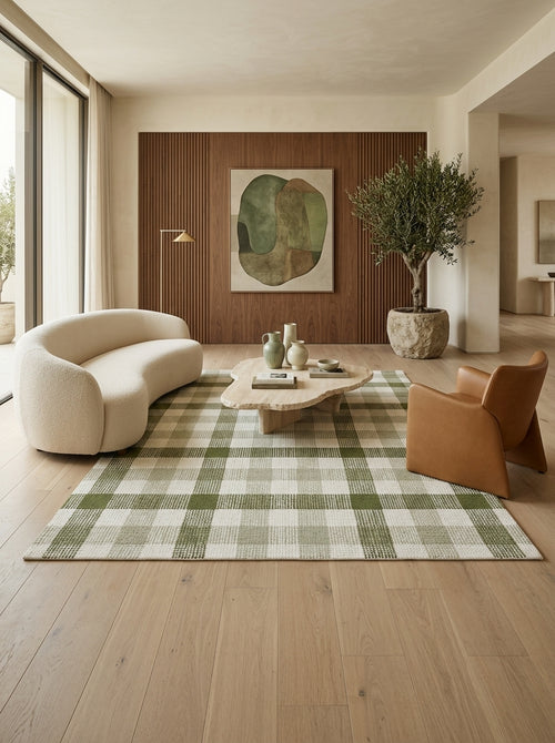 Willow Check Hand-Tufted Rug | Ivory & Olive Green Plaid Design