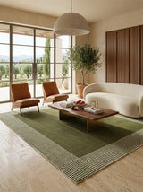 Mossfield Border Hand-Tufted Rug | Ivory & Olive Green Textured Framed Design