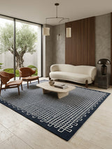 Nocturne Lattice Hand-Tufted Rug | Navy Blue & Ivory Geometric Grid Design