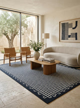 Nocturne Lattice Hand-Tufted Rug | Navy Blue & Ivory Geometric Grid Design