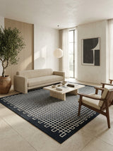 Nocturne Lattice Hand-Tufted Rug | Navy Blue & Ivory Geometric Grid Design
