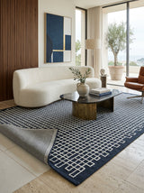 Nocturne Lattice Hand-Tufted Rug | Navy Blue & Ivory Geometric Grid Design