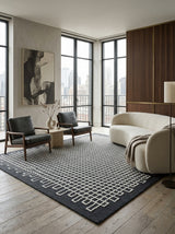 Nocturne Lattice Hand-Tufted Rug | Navy Blue & Ivory Geometric Grid Design