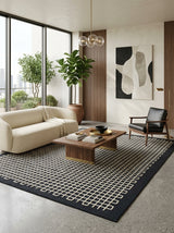 Nocturne Lattice Hand-Tufted Rug | Navy Blue & Ivory Geometric Grid Design