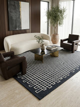 Nocturne Lattice Hand-Tufted Rug | Navy Blue & Ivory Geometric Grid Design