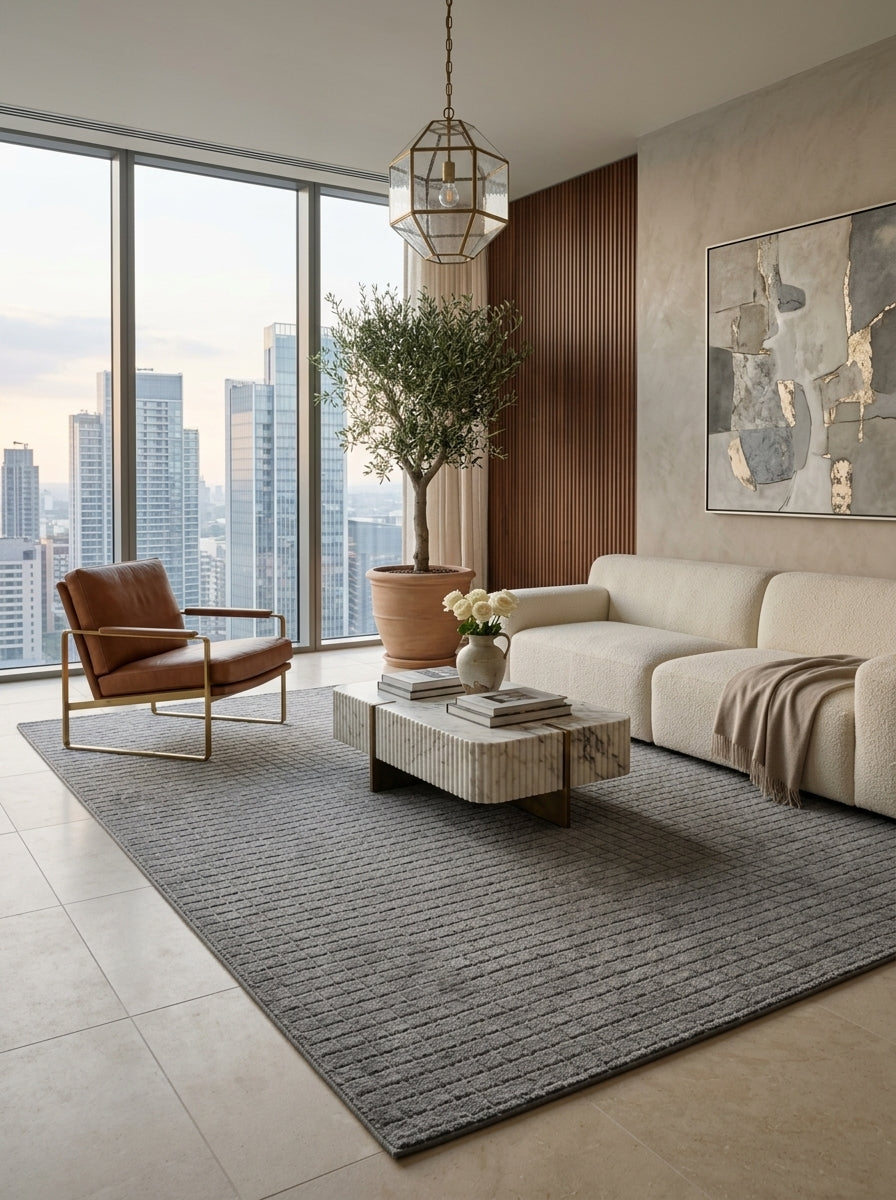 Graphite Grid Hand-Tufted Rug