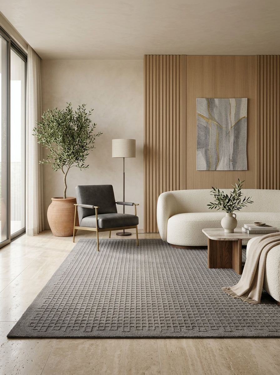 Graphite Grid Hand-Tufted Rug