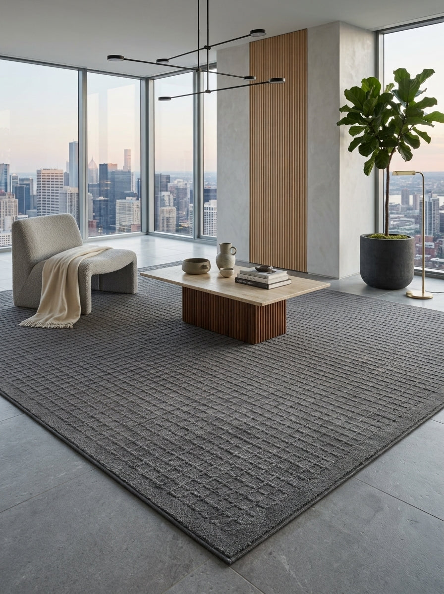 Graphite Grid Hand-Tufted Rug