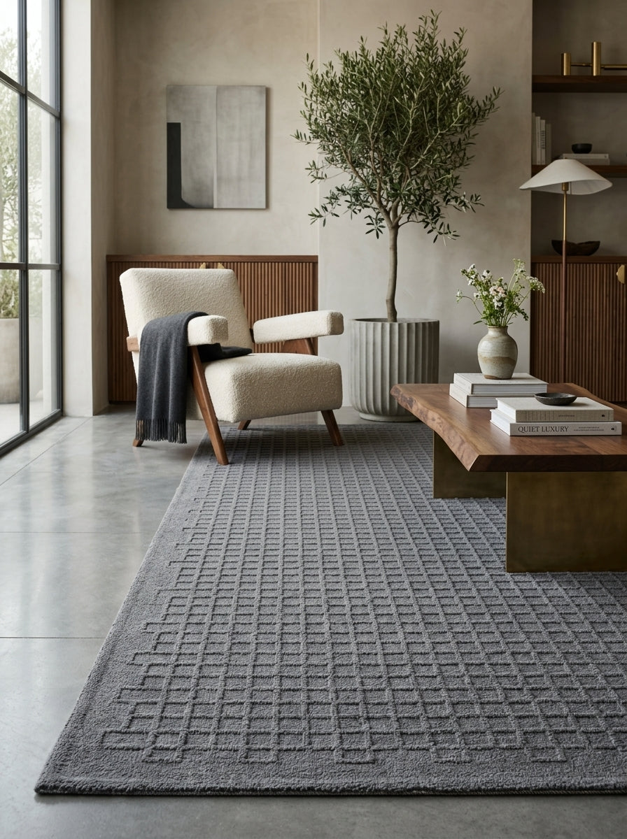 Graphite Grid Hand-Tufted Rug