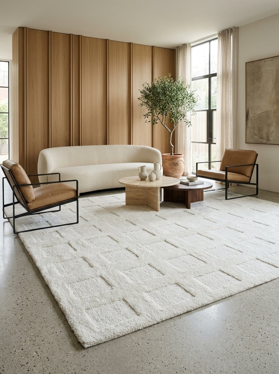 Ivory Relief Grid Hand-Tufted Rug