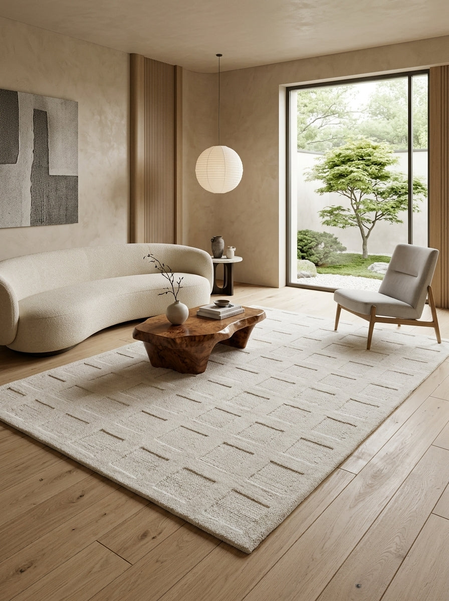 Ivory Relief Grid Hand-Tufted Rug