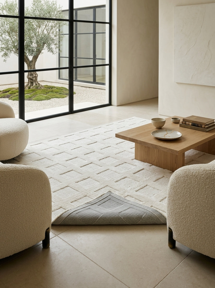 Ivory Relief Grid Hand-Tufted Rug