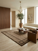Taupe Greek Key Border Hand-Tufted Rug | Modern Classic Framed Geometric Design