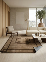 Taupe Greek Key Border Hand-Tufted Rug | Modern Classic Framed Geometric Design