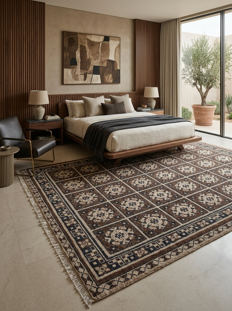Vespera Mosaic Hand-Knotted Rug – Espresso Brown & Ivory