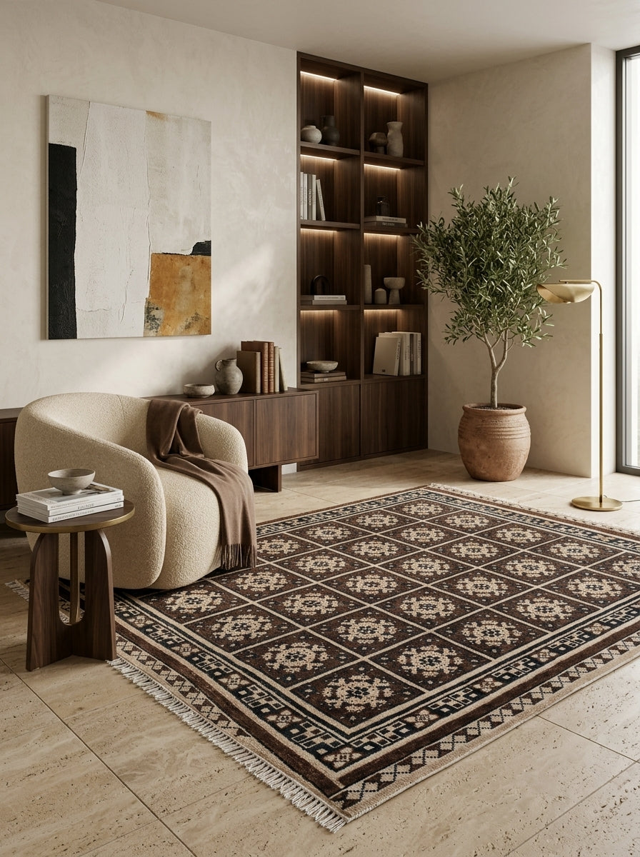 Vespera Mosaic Hand-Knotted Rug – Espresso Brown & Ivory