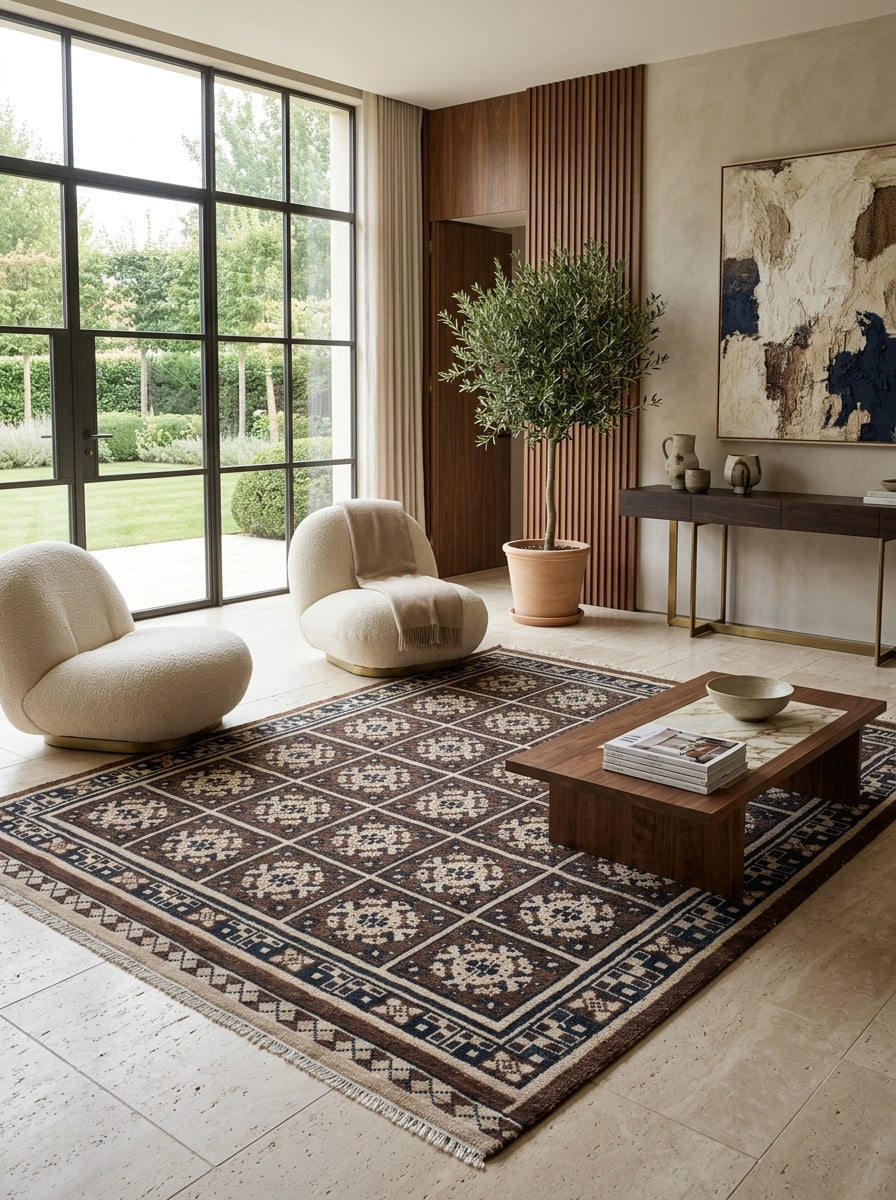 Vespera Mosaic Hand-Knotted Rug – Espresso Brown & Ivory