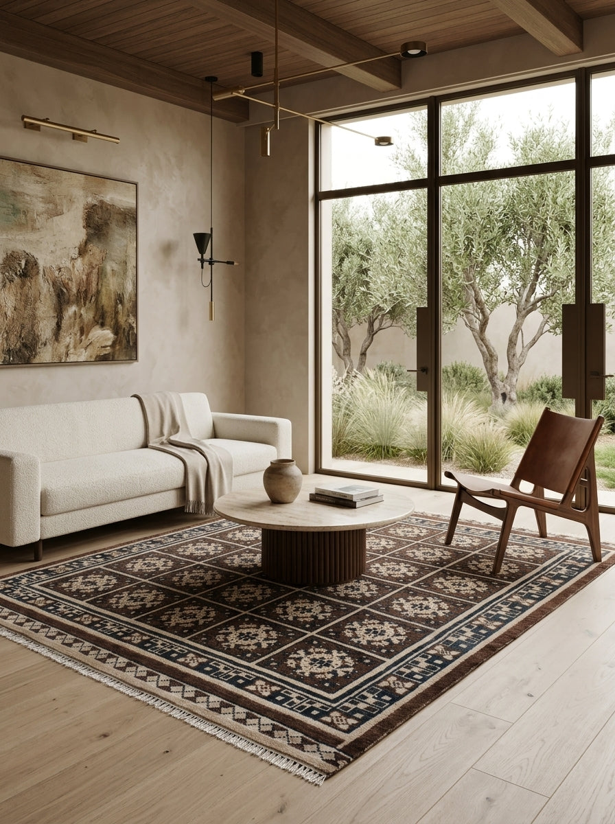 Vespera Mosaic Hand-Knotted Rug – Espresso Brown & Ivory
