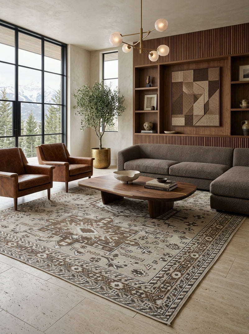 Tavira Heritage Hand-Knotted Rug – Warm Ivory & Mocha Brown
