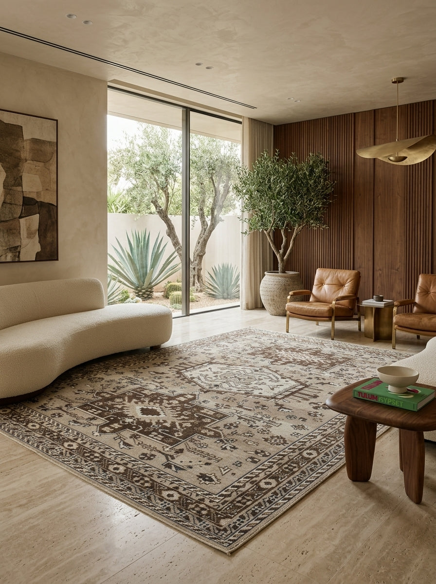 Tavira Heritage Hand-Knotted Rug – Warm Ivory & Mocha Brown