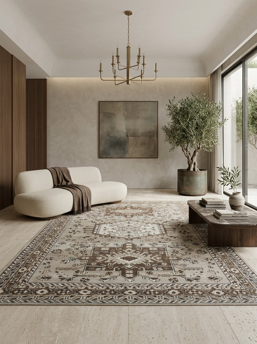 Tavira Heritage Hand-Knotted Rug – Warm Ivory & Mocha Brown