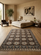 Mosaic Heritage Hand-Knotted Rug – Chocolate Brown, Ivory & Midnight Blue