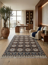 Mosaic Heritage Hand-Knotted Rug – Chocolate Brown, Ivory & Midnight Blue