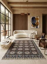 Mosaic Heritage Hand-Knotted Rug – Chocolate Brown, Ivory & Midnight Blue