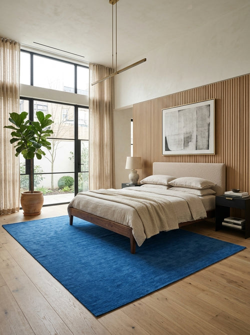 Azure Depth Handloom Rug – Solid Blue Contemporary Textured Area Rug