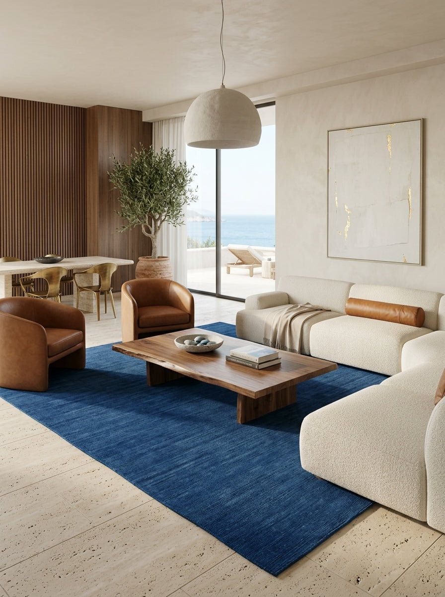 Azure Depth Handloom Rug – Solid Blue Contemporary Textured Area Rug