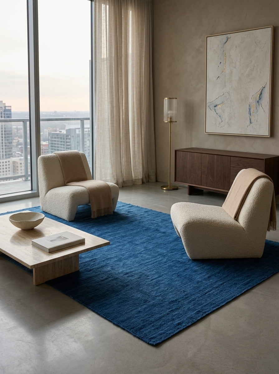 Azure Depth Handloom Rug – Solid Blue Contemporary Textured Area Rug