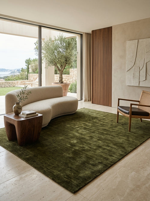 Olive Grove Handloom Wool Rug – Deep Olive Green Textured Rug