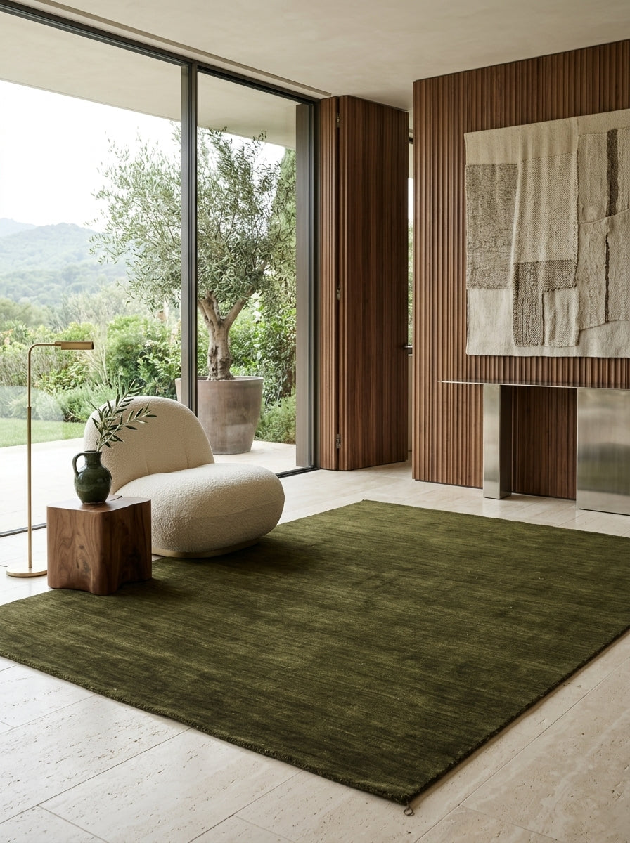 Olive Grove Handloom Wool Rug – Deep Olive Green Textured Rug