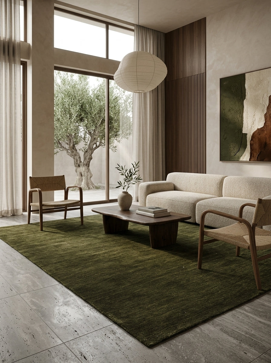 Olive Grove Handloom Wool Rug – Deep Olive Green Textured Rug