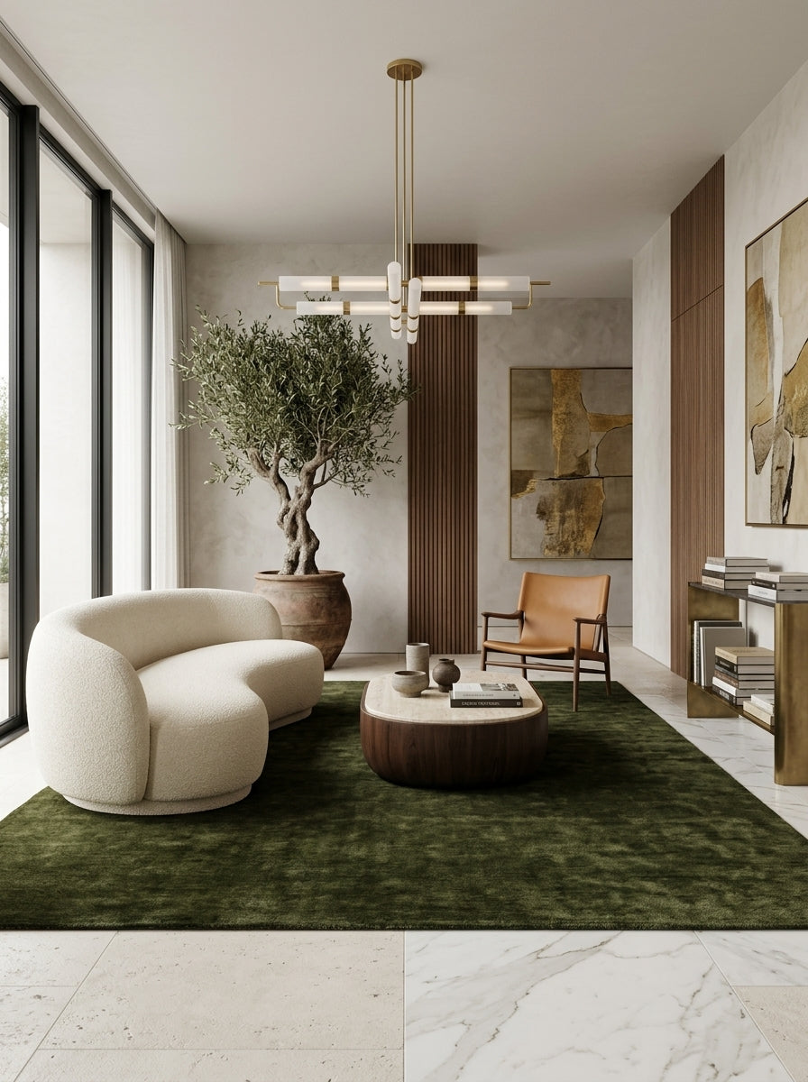 Olive Grove Handloom Wool Rug – Deep Olive Green Textured Rug
