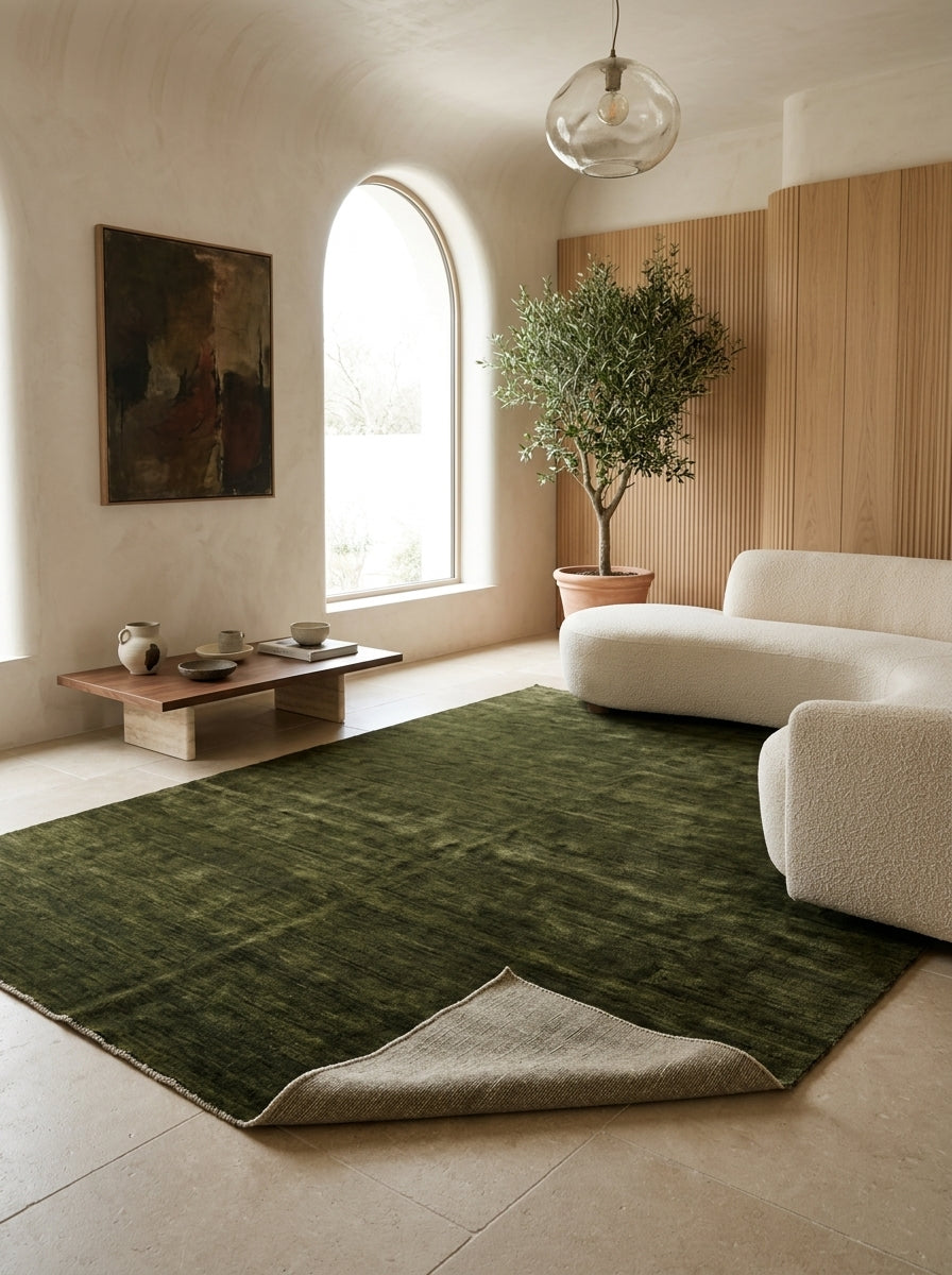 Olive Grove Handloom Wool Rug – Deep Olive Green Textured Rug