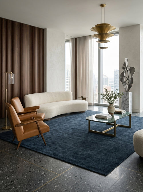 Midnight Tide Handloom Wool Rug – Deep Navy Blue Textured Rug