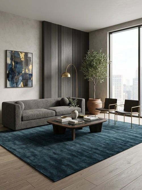 Midnight Tide Handloom Wool Rug – Deep Navy Blue Textured Rug