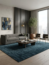 Midnight Tide Handloom Wool Rug – Deep Navy Blue Textured Rug