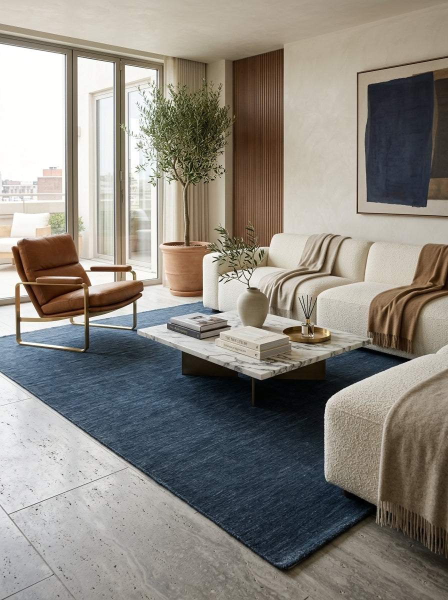 Midnight Tide Handloom Wool Rug – Deep Navy Blue Textured Rug