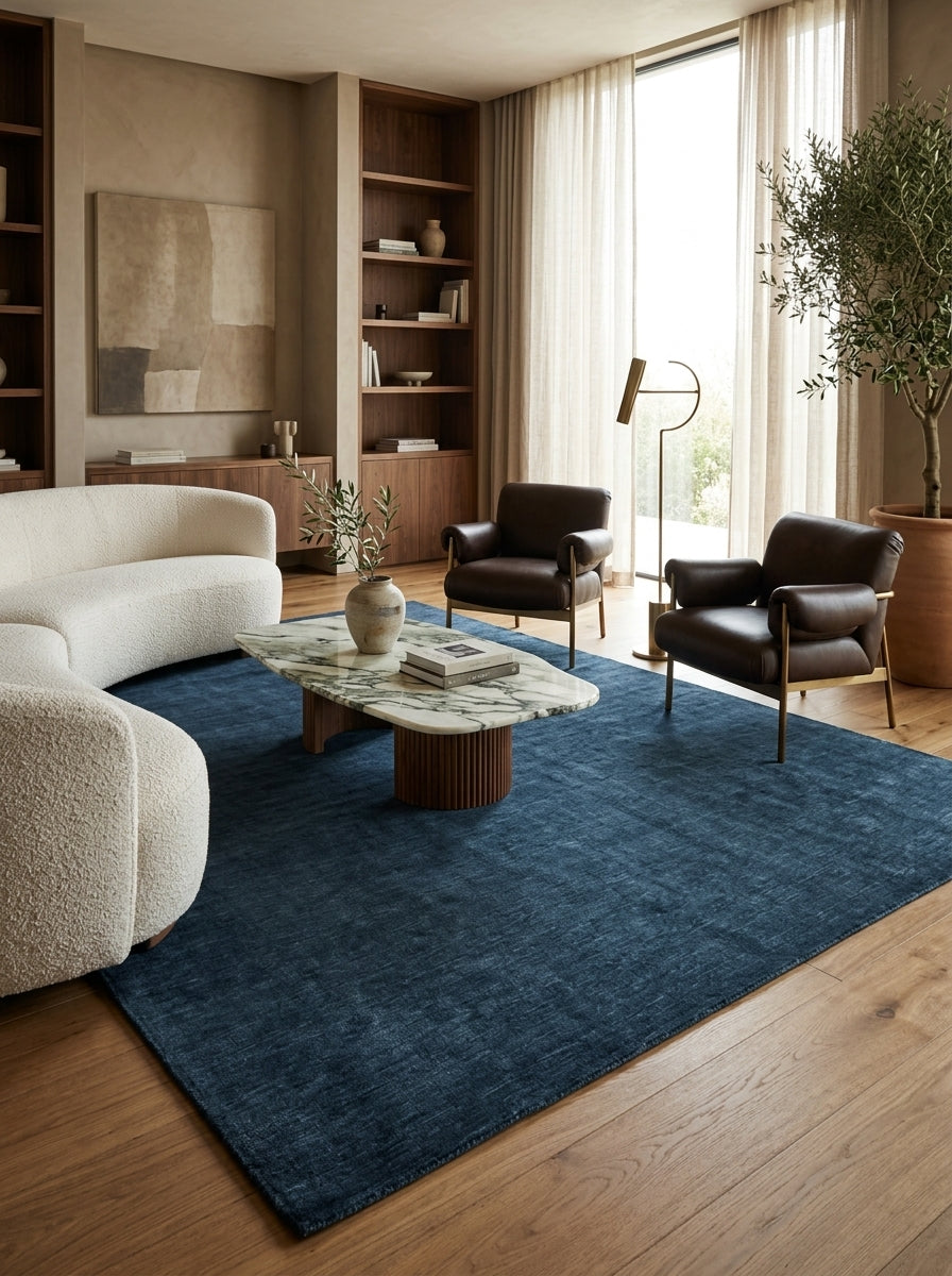 Midnight Tide Handloom Wool Rug – Deep Navy Blue Textured Rug