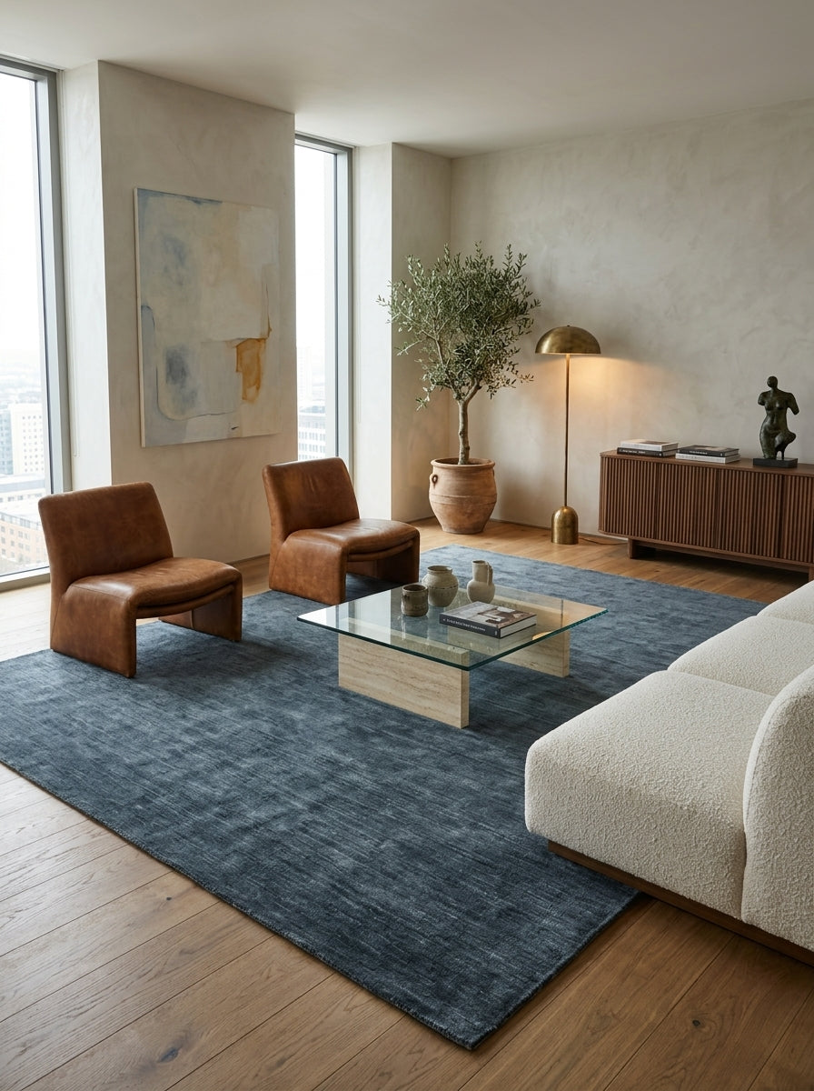 Midnight Tide Handloom Wool Rug – Deep Navy Blue Textured Rug