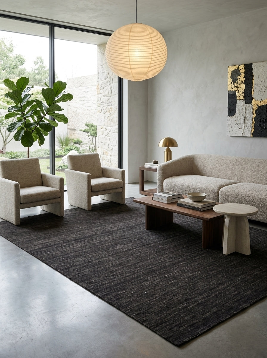 Noir Ash Handloom Wool Rug – Charcoal Black Textured Rug